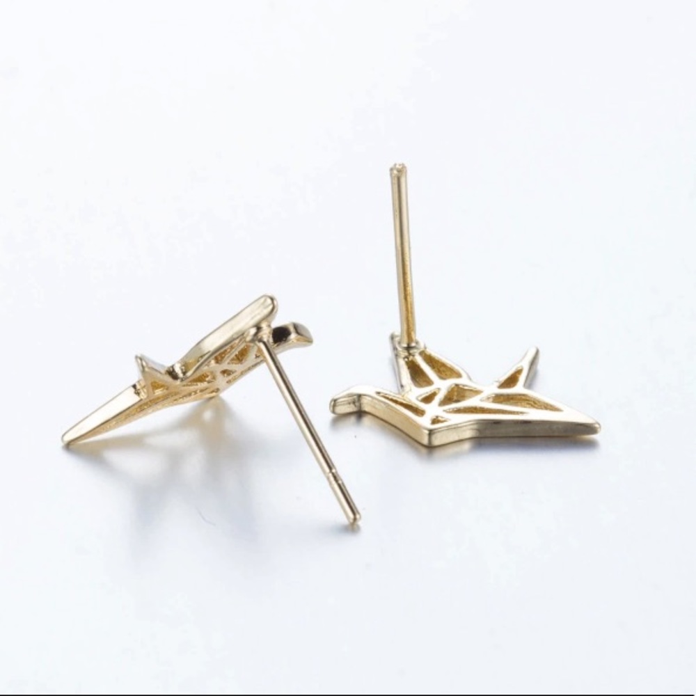 NEW💙💎GOLDEN💛💗ROSE PAPER CRANE STUDS💎💙ORIGAMI - Picture 3 of 8